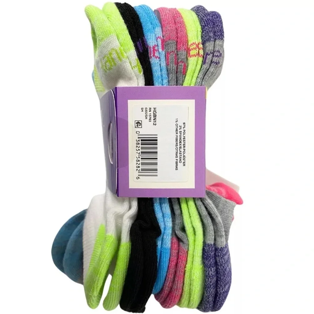 Hanes Girls No Show Soft Breathable 12-Pack Size Large 4 - 10 MultiColor Socks
